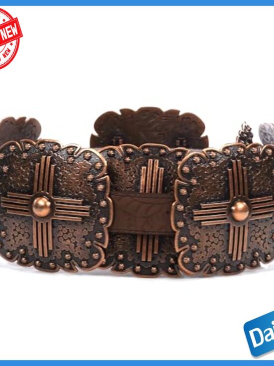 Women\'s Leather Belt with Western Conchos, Removable Buckle, Size Large
